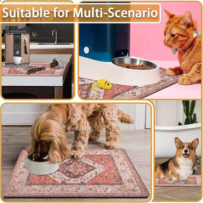 Absorbent Pet Dog Bowl Mat for Food and Water, Pet Cat Food Feeding Mat with Non Slip Rubber Backing, Dog Food Mats for Floors Waterproof, 12"x20"