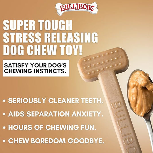 Bullibone Nylon Dog Chew Toy for Aggressive Chewers - Dental Hygiene Bone with Peanut Butter Flavor, Durable Tough Chew Toys for Extra Large Dogs, Indestructible Dog Bone - 3 Pack