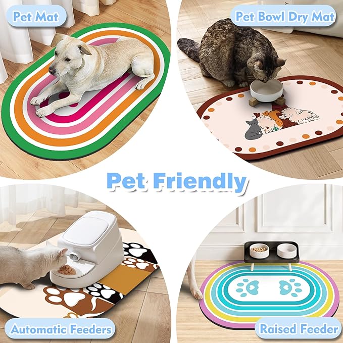 Cat Food Mat Small - 20''x12'' Absorbent Cat Feeding Mat, Pet Water Mats Protect Floor, No Stains Quick Dry Pet Placemats for Food and Water Bowl, Non-Slip Base Cats Bowl Mats for Messy Drinkers