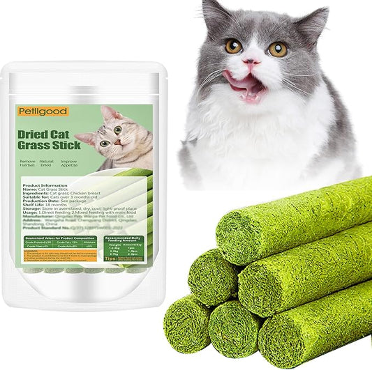 Petllgood 30g Cat Grass Sticks, Freeze Dried Cats Grass Teething Stick, Edible Cat Chew Toy for Teeth Cleaning Dental Health and Hairball Removal
