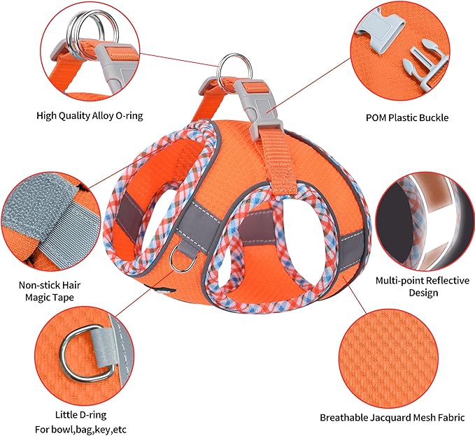 AIITLE Escape-Proof Dog Harness - Extra Soft Jacquard Fabric with Moisture-Wicking Lining, Adjustable Fit for Boston Terrier, Pekingese - Running, Playdates, Outdoor Adventures (Orange, L)