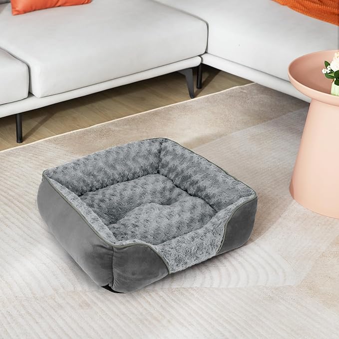 INVENHO Medium Dog Bed Rectangle Washable Orthopedic Soft Calming Sleeping Durable Pet Cuddler with Anti-Slip Bottom
