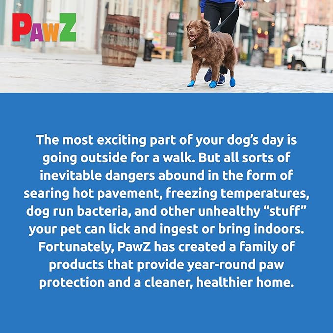PawZ Rubber Dog Boots for Medium Paws - All-Weather Waterproof Dog Shoes, Anti-Slip Traction for Rain, Snow, Mud & Hot Pavement - Pull-On Dog Booties, Blue - Medium (2.5" - 3") - Pack of 24
