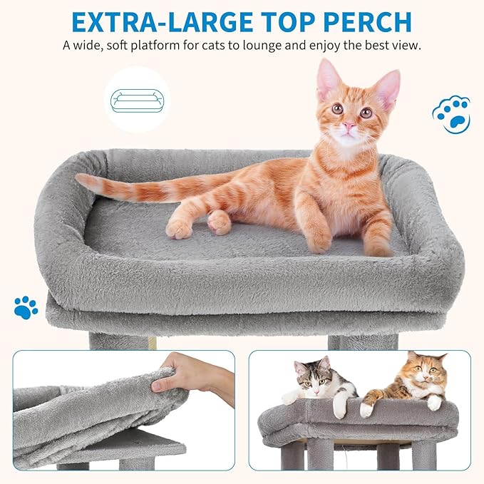 Cat Tree - 157cm Tall, Sisal Wrapped Scratching Post, Cat Nest, Hanging Ball, Extended Platform
