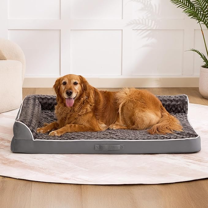 Dog Bed Large Sized Dogs, XXL Orthopedic Dog Bed for Large Dogs, Waterproof Pet Bed with Washable Removable Cover, L-Shaped Pet Couch with Portable Handle 48"x35"x7.5", Dark Grey
