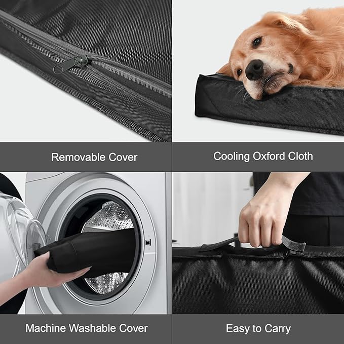 Outdoor Dog Bed for Small Dogs, Waterproof Dog Crate Bed for Medium Dogs Cats, Orthopedic Egg Crate Foam Pet Bed with Washable Removable Oxford Cover, Black