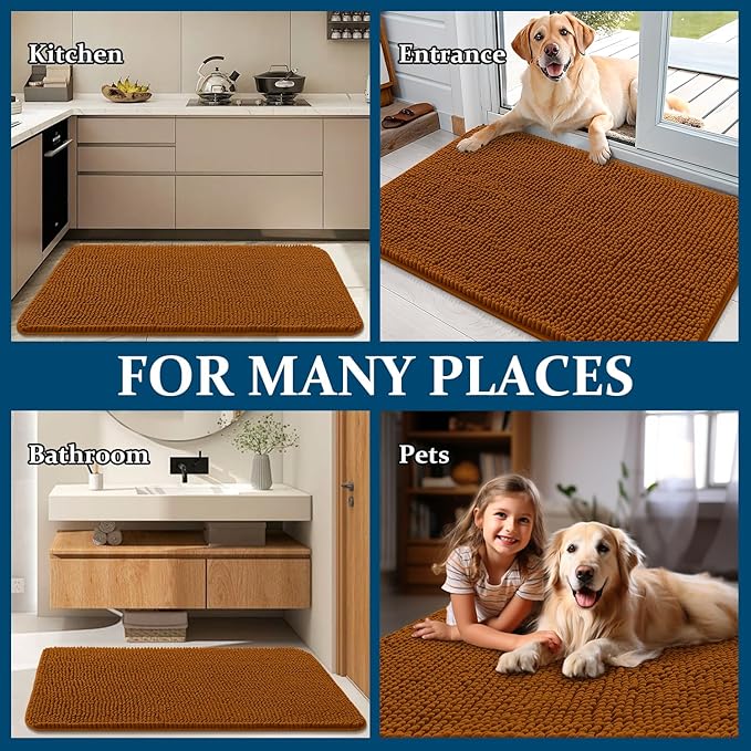 OLANLY Dog Door Mat for Muddy Paws 36x24, Absorbs Moisture and Dirt, Absorbent Non-Slip Washable Doormat, Quick Dry Chenille Mud Mat for Dogs, Entry Indoor Entryway Carpet for Inside Floor, Ochre