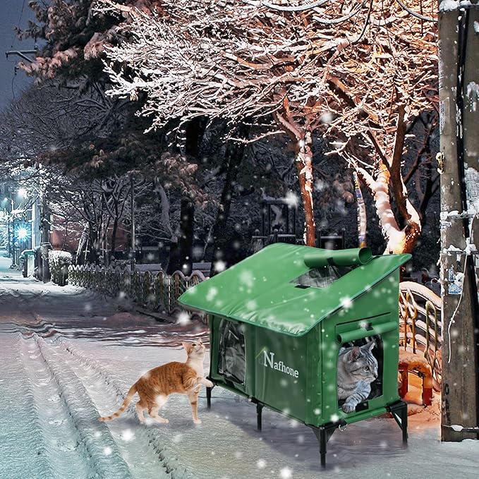 Heated Cat House for Outside, Large Size Insulated Weatherproof Outdoor Cat House for Winter, Cat Shelter with Heating Pad & Escape Door for Feral Stray Barn Cat Kitty Dog Puppy (28.6"x14.2"x23.6")