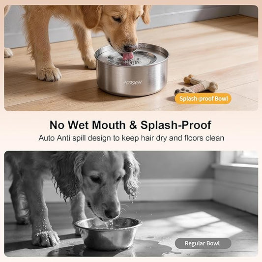Stainless Steel Dog Water Bowl No Spill, 101OZ/3L Large Capacity Pet Water Dispenser with Floating Disk, Non-Slip Slow Feeder for Messy Drinkers, Anti-Gulping & Splash Proof for Travel, Car & Home