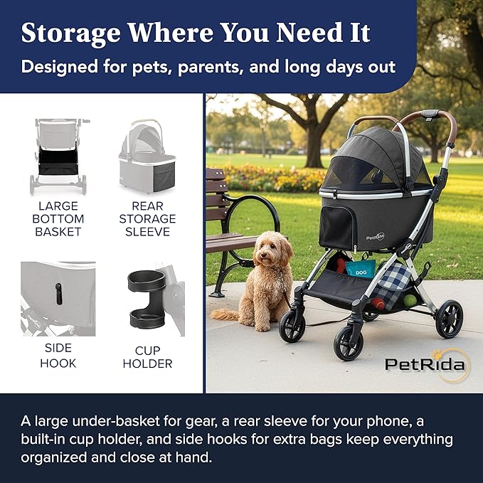 Luxury Pet Stroller with Detachable Carrier | Lightweight Design with Easy One-Hand Fold & Spacious Storage Basket | Safe & Comfortable Travel for a Small to Medium Dog or Cat, Gray