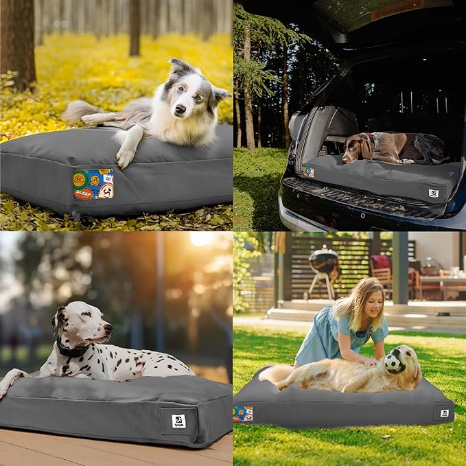 Sytopia 42 Inch Canvas Outdoor Dog Bed for Extra Large Dogs, Waterproof Washable Removable Cover, Indoor Patio Pet Pad, Dark Gray