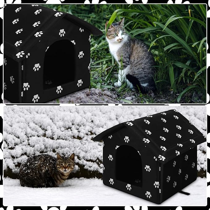 Soaoo 3 Pcs Cat Houses for Outdoor Stray Cats Shelter Weatherproof Outside House Indoor Foldable Pet Cave with Tent Stakes for Wild Animal Dogs(Paw Style)