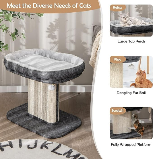 PETSITE Small Cat Tree with Scratching Board, Modern Cat Bed Soft Perch Sisal Scratching Post Pad with Ball for Indoor Kittens and Cats