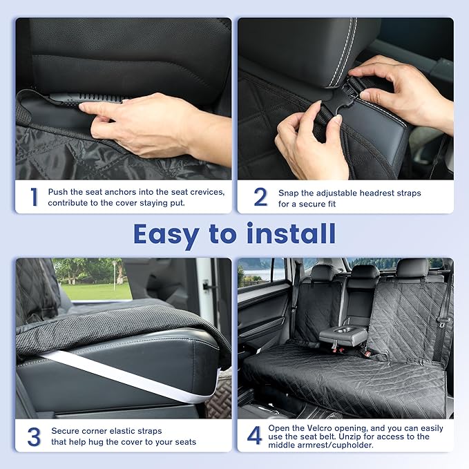 ALLANSING Back Seat Cover for Compact Cars/SUVs Rear Split Bench - 900D Oxford Waterproof Non-Slip Car Seat Protector for Messy Dogs & Kids, Easy Clean(Black)