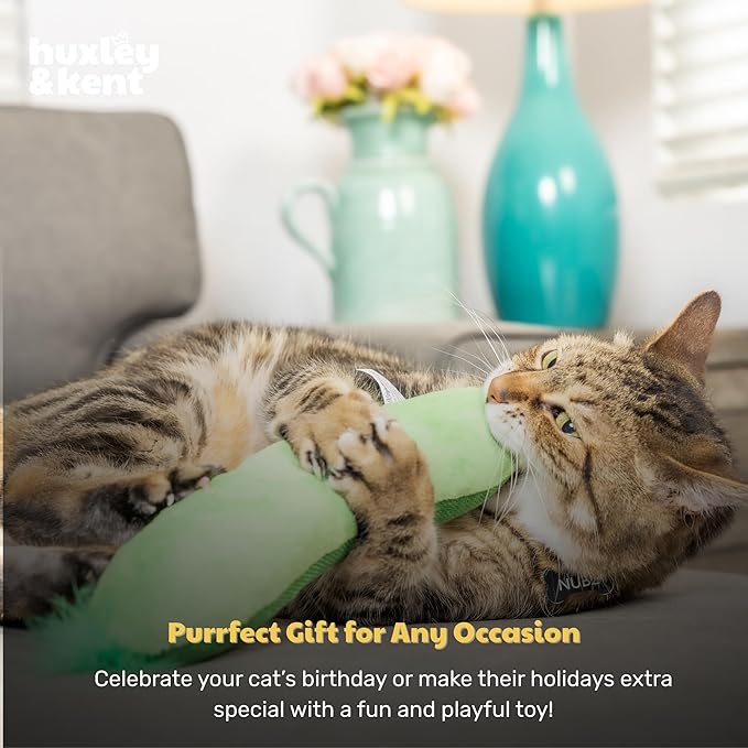 Huxley & Kent Kicker Plush Cat Toy - Interactive Catnip Toy for Cats & Kittens - Soft Canvas for Kicking & Batting - Fun Indoor Play - Pickle
