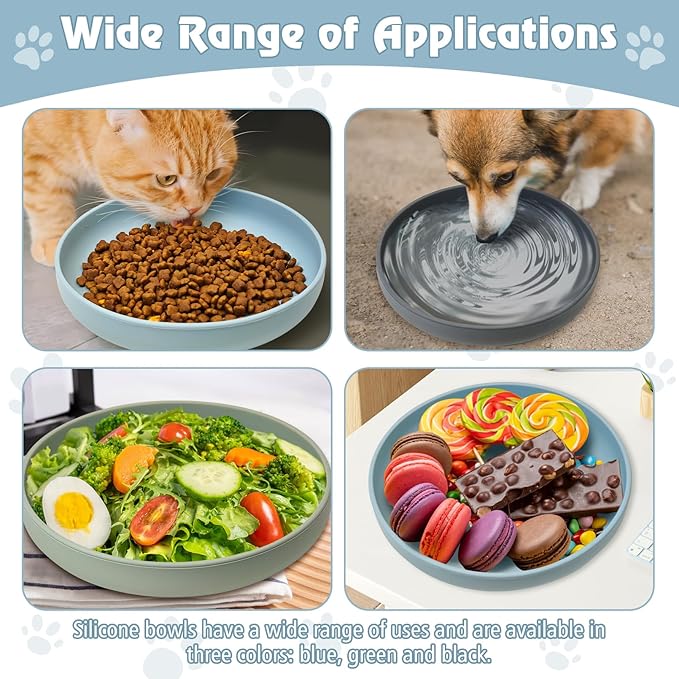 BNOSDM Silicone Cat Bowl Non-Slip Cat Food Plate Flat Dog Bowls with Suction Cup Shallow Puppy Food and Water Dish for Small and Medium Pets (Gray Green)