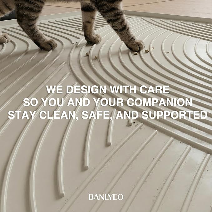 SM Cat Litter Mat - 24x17 in, Water Proof, US Designed Kitty Litter Trapping Mat, Easy to Clean, Scatter Control, Odorless, Less Mess and Clean Floors, Pet Supplies for Indoor Cats, Beige Gray
