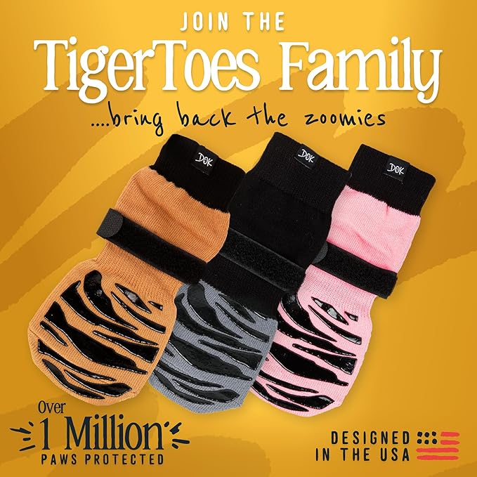DOK TigerToes Premium Non-Slip Dog Socks for Hardwood Floors - Extra-Thick Grip That Works Even When Twisted - Prevents Licking, Slipping, and Great for Dog Paw Protection (Forest Green, Medium)