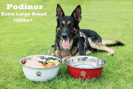 Podinor Large Dog Water Bowl 2 Pack, 1.3 Gallons 170oz Stainless Steel Extra Large Dog Food Bowl for Big Giant Dogs, White