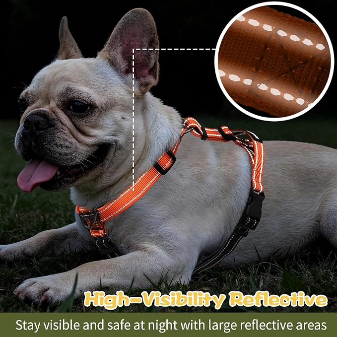 Dog Harness,Adjustable No Pull Dog Harness,Y-Shaped Design,Buckle-Neck Balance Harness with Reflective, Ideal for Dog Training Hiking, Easy Walk Harness,Durable High-Tensile Nylon-Orange-L