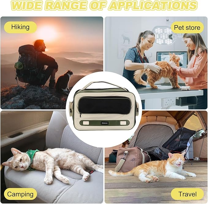 Cat Carrier for Pet, Adjustable Shoulder Strap, Breathable Dog Carrier Cat Carrying Case Pet Travel Bag Up to 14.3 lbs (Green), Intended for Hiking/Camping/Traveling