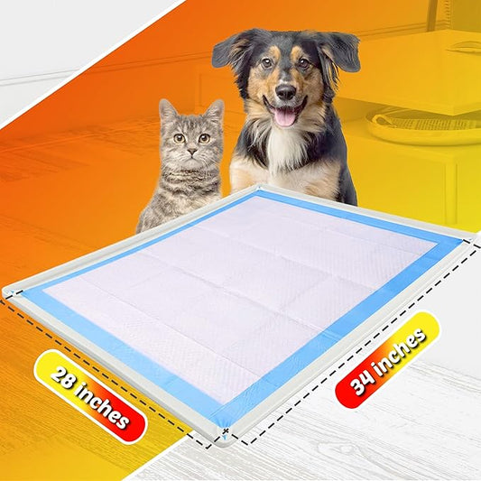 TidyFriend Dog Pee Pad Holder Tray Fits for 28” x 34” Pee Pads with Corner Lock Holes, Raised Edges, Non-Spill, Easy to Clean Silicone Dog Potty Tray Holder, For Indoor Floor Protection (White)