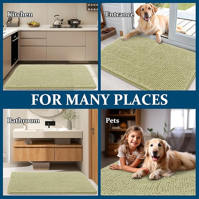 OLANLY Dog Door Mat for Muddy Paws 30x20, Absorbs Moisture and Dirt, Absorbent Non-Slip Washable Doormat, Quick Dry Chenille Mud Mat for Dogs, Entry Indoor Entryway Carpet for Inside Floor, Vanilla