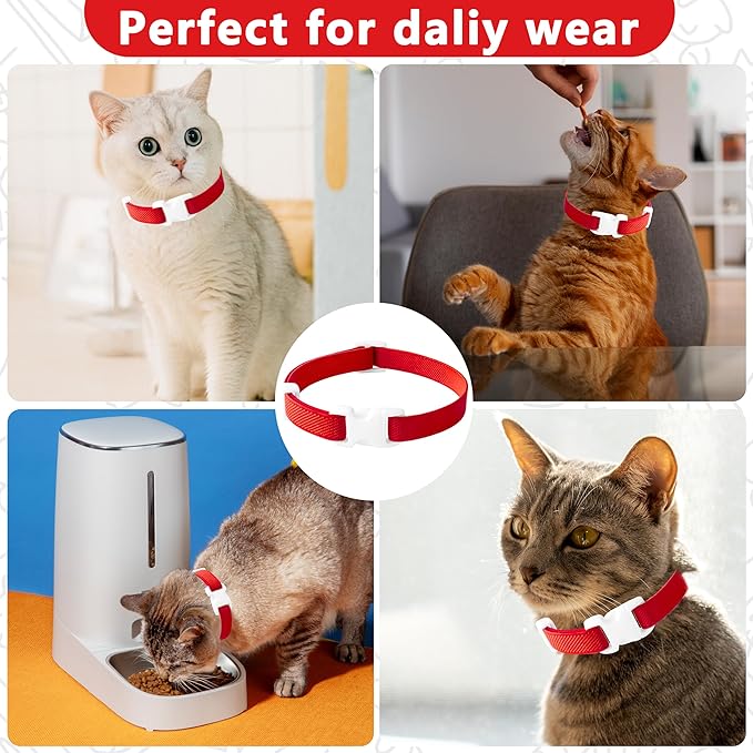 Elastic Cat Collar, Stretch Cat Collar Quick Release, Bright Colors Safety Kitten Collar Adjustable Collar for Kittens, Lightweight Soft Polyester Collars for Boy Girl Cats (Red,S)