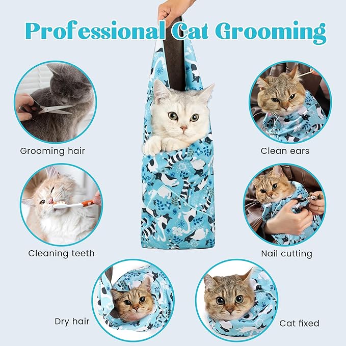 21.7" Cat Grooming Wrap, Cat Wrap for Cutting Nails, Anti-Scratch, Anti-Escape Calming Packaging, Cat Swaddle Wrap for Kittens, Large