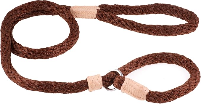 Alvalley Nylon Dog Training Leash with Stopper - Adjustable Nylon Rope Comes with Braided Leather at Ends - Tagua Bead Stopper Slip Lead - Suitable for Walking, and Training