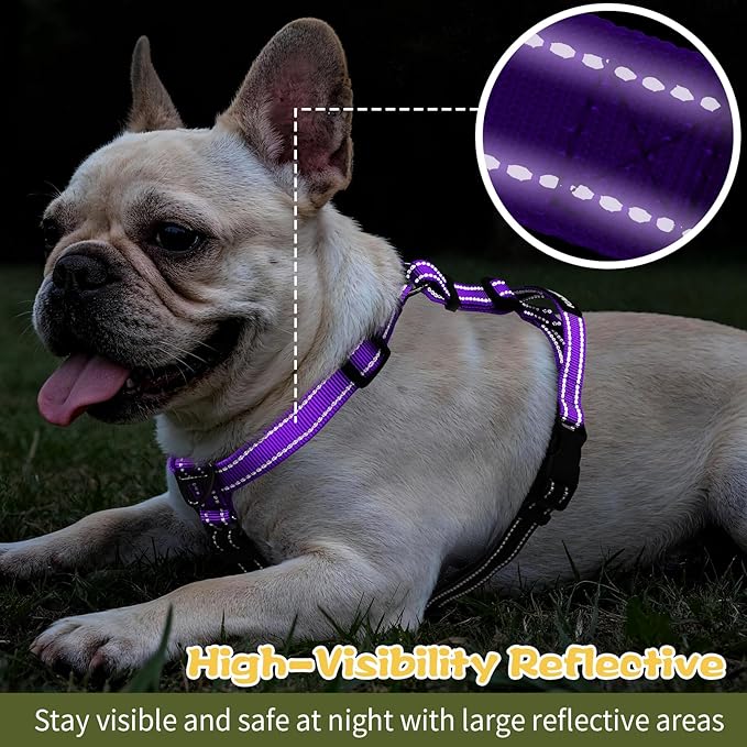 Dog Harness,Adjustable No Pull Dog Harness,Y-Shaped Design,Buckle-Neck Balance Harness with Reflective, Ideal for Dog Training Hiking, Easy Walk Harness,Durable High-Tensile Nylon Purple-L