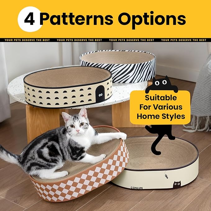 Oval Cat Scratcher Bed, 2-in-1 Cat Scratching Board, Natural Corrugated Cardboard Scratch Pad Lounge, Sealed Base Traps Debris,No Assembly Kitty Furniture,Stylish Colors Blends Any Home Decor