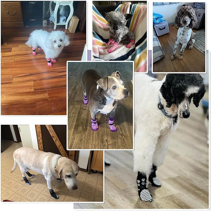 EXPAWLORER 6Pcs Anti Slip Dog Socks to Prevent Licking Paws, Dog Shoes for Winter, Double Sides Dog Boots & Paw Protectors Booties for Hardwood Floors with Grippers Small Medium Large Senior Dogs, M