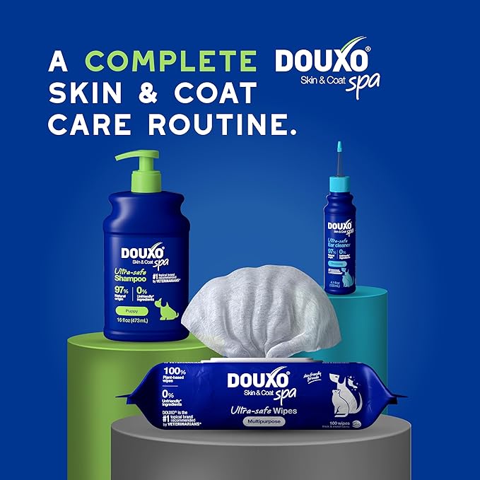 DOUXO® Skin & Coat SPA – Ultra-Safe Combo for Puppies, Puppy Shampoo (16 fl oz, Gently Cleanses & Hydrates Delicate Skin) + Multipurpose Wipes (100 Count, Refreshes Coat)
