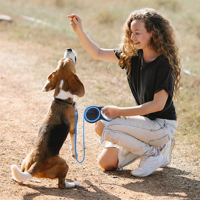 Segarty Dog Leash Retractable, 16ft Heavy Duty Walking Dog Leash for Medium Small Dogs up to 44lb, Anti-Slip Handle 360°Tangle-Free Nylon Tape, One-Handed One Button Lock and Release (Blue)