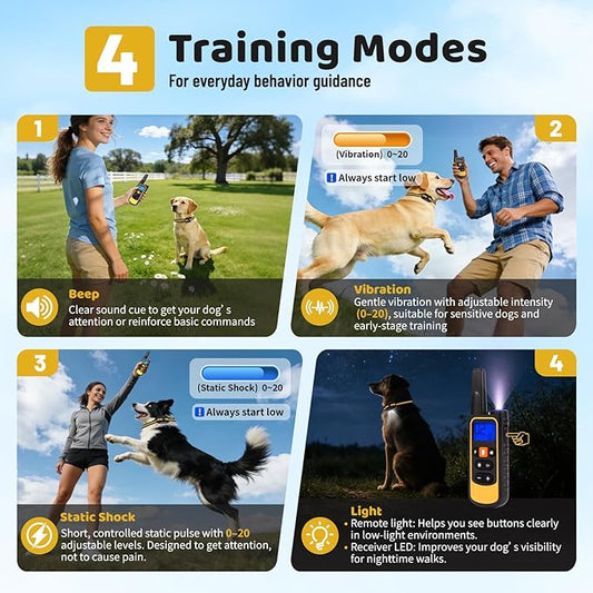 Waterproof Dog Shock Collar with Remote 3300 FT – 3 Modes Beep Vibrate Static, LED Light, 20-Level Adjustable, Rechargeable Training Collar for Small Medium Large Dogs 8-120 lbs