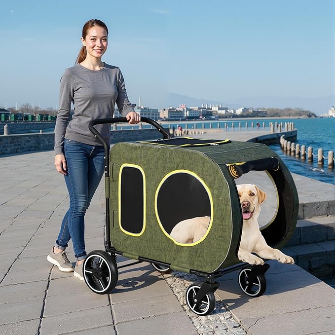 2025 Upgraded Dog Stroller for Large & Medium Dogs,Pet Stroller for 2 Small Dogs, Foldable Jogger Wagon with Detachable Carrier for Car Seat, Adjustable Handle, Up to 90 lbs, Green