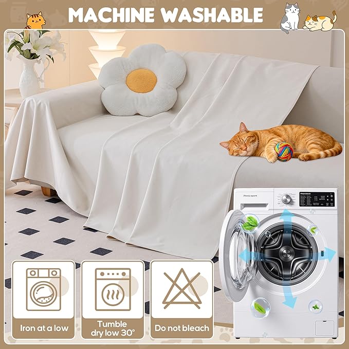 Loiion Cat Scratch Furniture Protector - Ultra Soft, Waterproof Sofa Cover to Keep Cats Off, Pet-Friendly Couch Protectors for Love Seat, Anti-Slip Couch Cover for Pets and Kids 118"X71" Beige