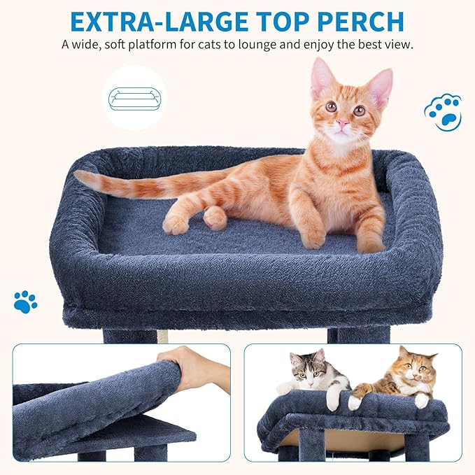 Cat Tree - 157cm Tall, Sisal Wrapped Scratching Post, Cat Nest, Hanging Ball, Extended Platform