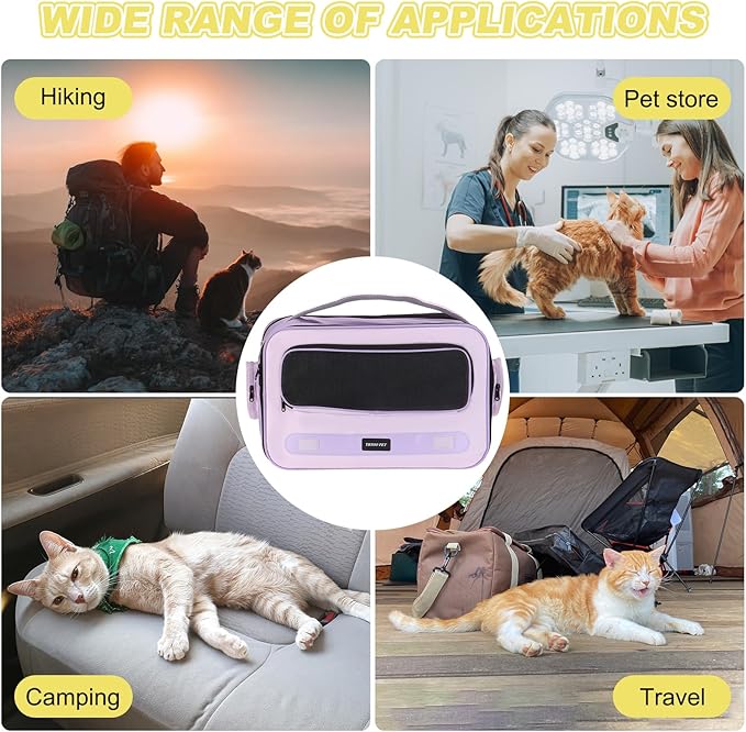 Cat Carrier for Pet, Adjustable Shoulder Strap, Breathable Dog Carrier Cat Carrying Case Pet Travel Bag Up to 14.3 lbs (Purple), Intended for Hiking/Camping/Traveling