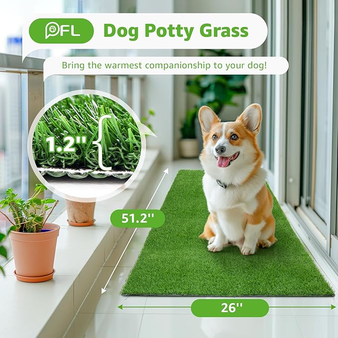 Dog Grass Pee Pads 51.2"x26" 1 Pack, Realistic Fake Grass for Dogs Indoor Outdoor Potty Training,Artificial Grass Pads for Dogs Potty- Reusable Grass Patch Mat with High Drainage & Easy to Clean