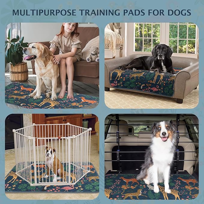 IEUUMLER Washable Pee Pads for Dogs, 2 Pack Forest Pattern Reusable Waterproof Puppy Pads, Non-Slip Super Absorbent Dog Training Pad for Playpen Crate Bed EU013 Navy Blue Jungle, 41x36