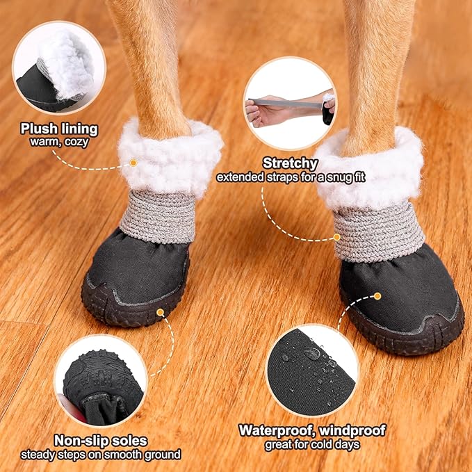 BEAUTYZOO Dog Winter Boots, Waterproof Dogs Snow Shoes with Anti-Slip Sole & Warm Fleece Lining-Indoor Outdoor Paw Protectors for Small Dogs, Puppy Booties to Prevent Licking on Hardwood Floors,Size 3