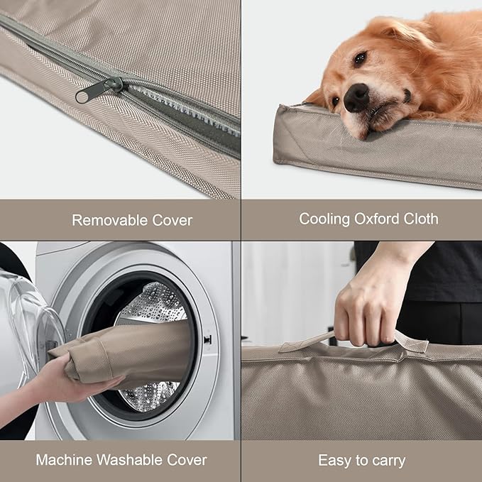 Outdoor Dog Bed for Small Dogs, Waterproof Dog Crate Bed for Medium Dogs Cats, Orthopedic Egg Crate Foam Pet Bed with Washable Removable Oxford Cover, Khaki
