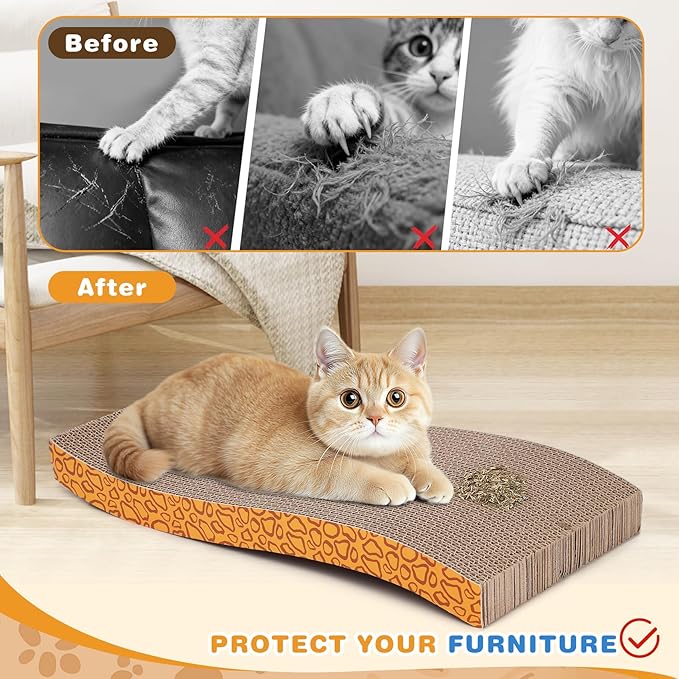 5 Pcs Multicolor Printed Cat Scratcher Pads with Catnip – Eco-Friendly Corrugated S-Shape Scratch Boards, Reversible, Heavy Duty for Indoor Cats & Furniture Protection