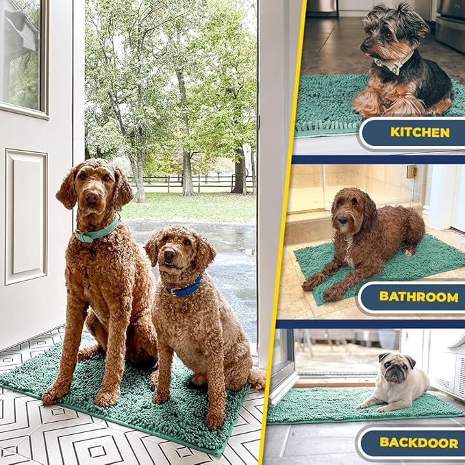 Muddy Mat® AS-SEEN-ON-TV Highly Absorbent Microfiber Door Mat and Pet Rug, Non Slip Thick Washable Area and Bath Mat Soft Chenille for Kitchen Bedroom Indoor and Outdoor - Seafoam Green 24" x 96"