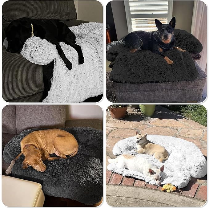 GGIB Calming Dog Bed Fluffy Plush Dog Mat for Furniture Protector with Removable Washable Cover for Large Medium Small Dogs and Cats (Extra Extra Large, Light Grey)
