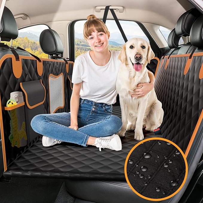 Dog Seat Cover for Back Seat - Hard Bottom Car Seat Cover for Dogs Holds 500 lbs,Waterproof Back Seat Extender for Dogs,Scratch-Proof Anti-Slip Dog Hammock for Car SUV Small Truck, BlackOR