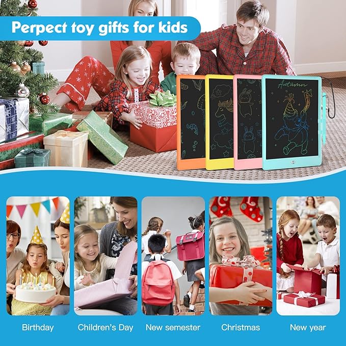 PYTTUR LCD Writing Tablet for Kids 10 Inch Colorful Toddler Doodle Board Drawing Tablet Reusable Electronic Drawing Pads Educational and Learning Toys for 3-8 Years Old Boy and Girls(Blue)