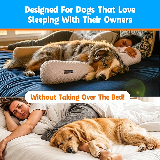 DenMate Does Your Pet Sleep ON TOP of You at Night? Try The First On-Bed Dog-Bed. Designed to Stabilize Nighttime Movement to Improve Dog & Owners Sleep. Machine Washable. Sleep Better Together.